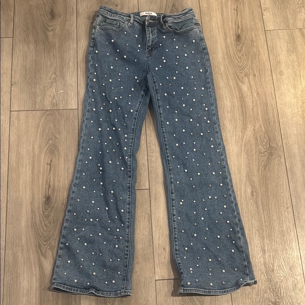 Mica rhinestone and pearl jeans